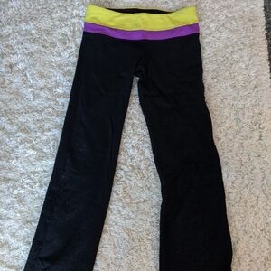 Kids Black Yoga Pants with Yellow and Purple Waistband